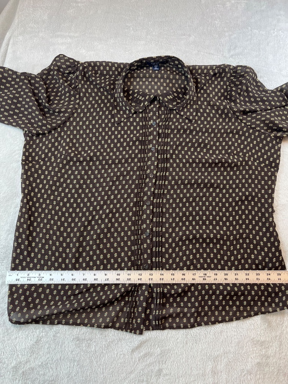Chaps Plus sz 20w Sheer Blouse Pin Tuck Geometric Print Office Chic Tunic Blouse - Picture 12 of 16